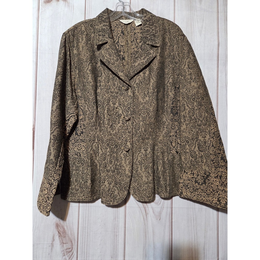 JJILL Women's Brocade‎ Blazer Jacket Size 20 Brown Black Floral Button Front